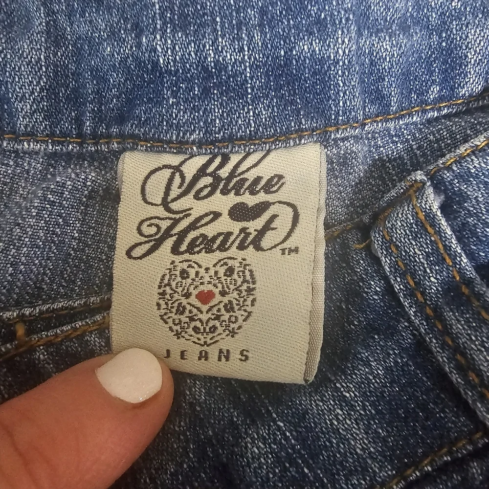 Vtg Blue Heart‎ Girls Blue Jeans Size 14 Embroidered Flower Straight Leg
